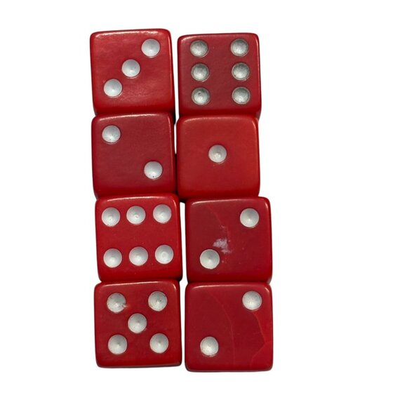 Set Of 8 Red Dice With Silver Pips For Board Games & Collectors - Picture 1 of 2